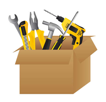 Cardboard tool box on white background, vector illustrationのイラスト素材