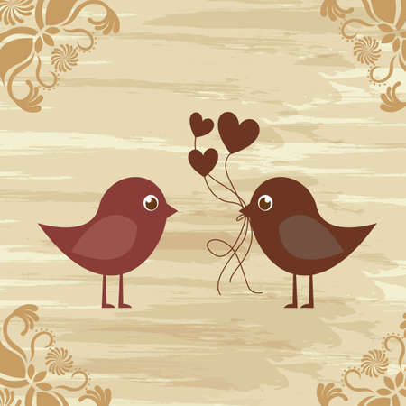 Birds in love on vintage background, ornaments vector backgroundのイラスト素材