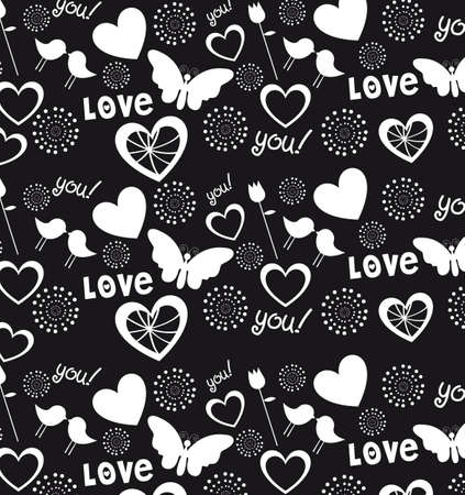 Hearts, love and hearts background, black and white illustrationのイラスト素材
