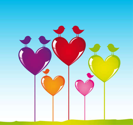 Colors heart with birds on sky background, vector illustrationのイラスト素材