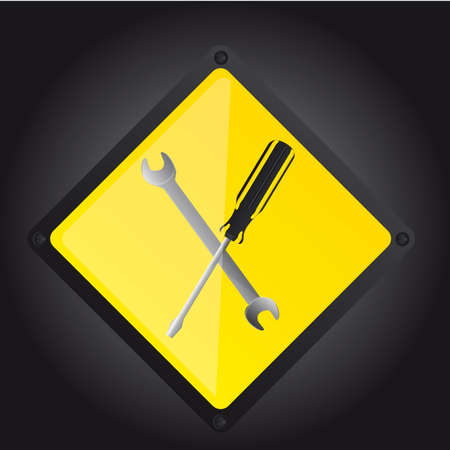 two tools over yellow sign over black background. vector illustrationのイラスト素材