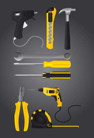 yellow and black tools over black background. vector illustrationのイラスト素材