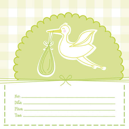 green baby shower card with stork. illustrationのイラスト素材