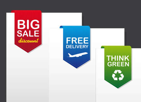 three tags over paper over gray background. illustrationのイラスト素材