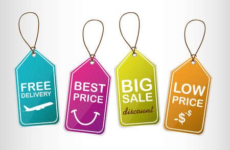 four cute tags over gray background illustrationのイラスト素材