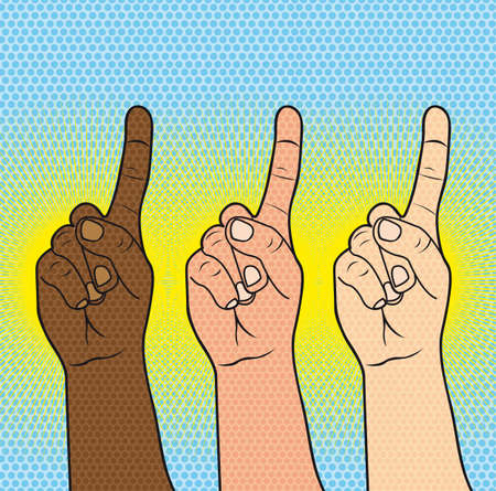pop art hands over blue background. illustrationのイラスト素材