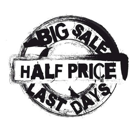 black half price stamp isolated over white background. のイラスト素材