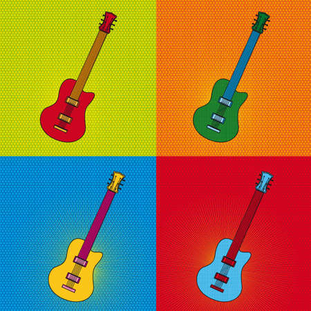 pop art guitar over colourful tiled background. illustrationのイラスト素材