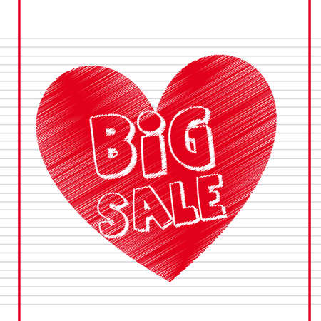 big sale over heart drawing over notebook background. のイラスト素材
