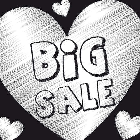black and white big sale with hearts over black background. のイラスト素材