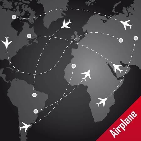 airplane with routes over map over black background. のイラスト素材
