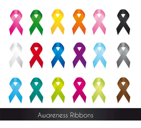 colorful awareness ribbons isolated over white background. のイラスト素材