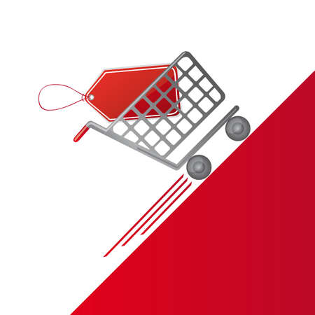 shopping cart up with tag, background. vector illustrationのイラスト素材