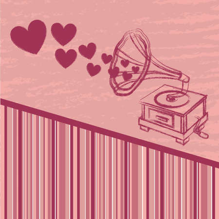 pink  gramophone  with herts and stripes. vector illustrationのイラスト素材