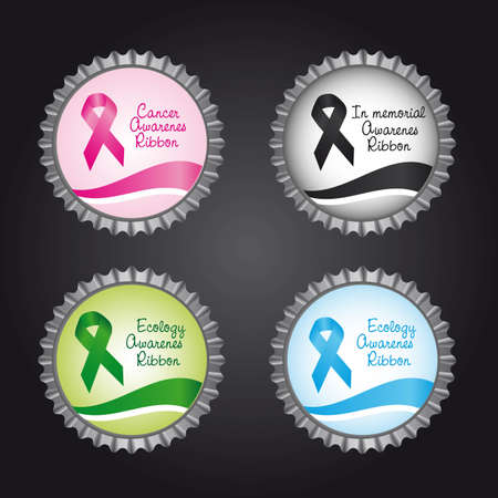 bottle caps with awareness ribbons over black background. vectorのイラスト素材