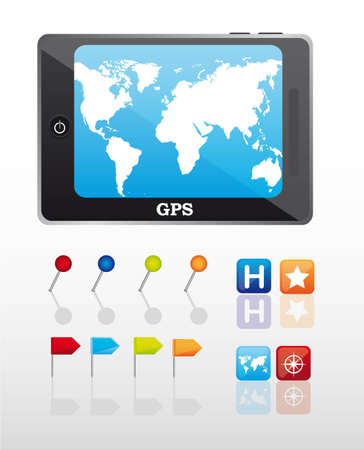 gps with push pin and icons. vector illustrationのイラスト素材