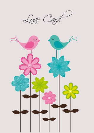 cute birds over flowers, love.vector illustrationのイラスト素材