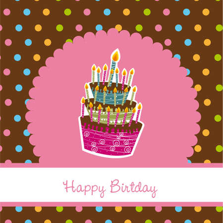 happy birthday with cake, pink card. vector illustrationのイラスト素材