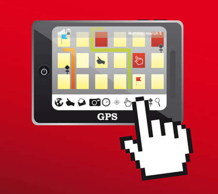 gps with map with hand cursor over red background. vectorのイラスト素材