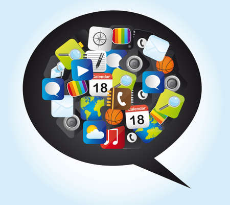 colorful icons over thought bubble over blue background. vectorのイラスト素材