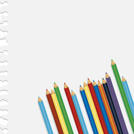 colored pencils over notebook paper, vector illustrationのイラスト素材