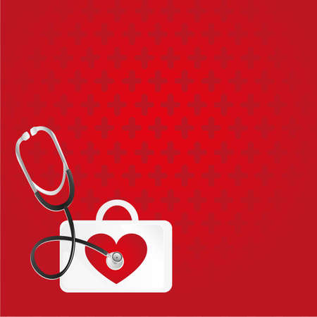 first aid, heartbeat, background over red pattern のイラスト素材