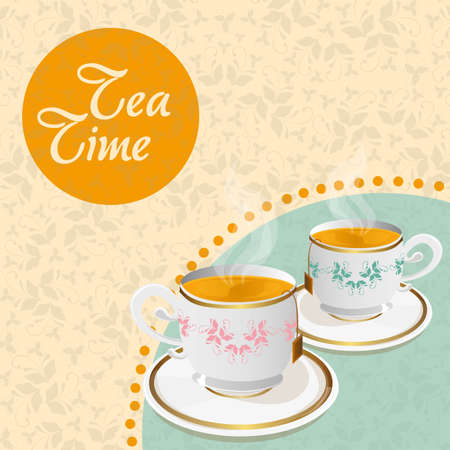 teacups  floral background with details vector illustrationのイラスト素材