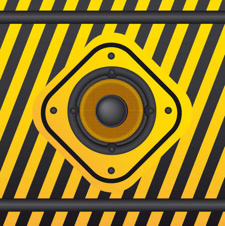 speaker over yellow sign over stripes background.のイラスト素材