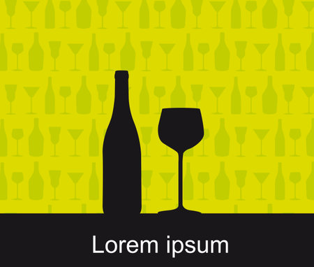 silhouette wine bottle and wine cup over green background. のイラスト素材
