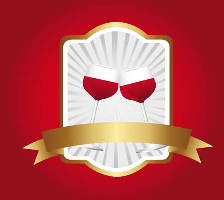 wine cups over label over red backgroundのイラスト素材