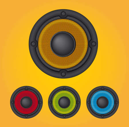 colorful speakers over yellow backgroundのイラスト素材