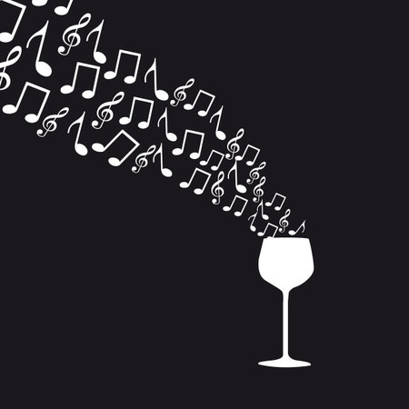 wine cup with music notes over black backgroundのイラスト素材