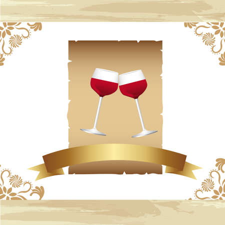 wine cups with grunge frames and ornaments.のイラスト素材