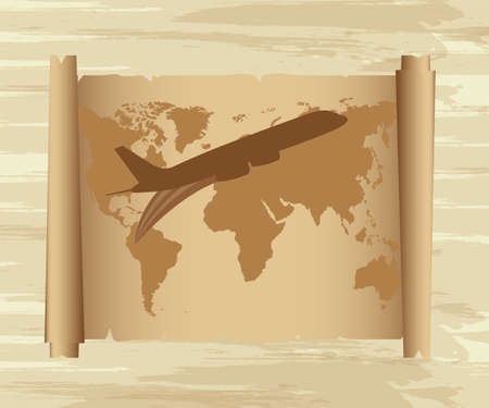 air plane with map over old paper backgroundのイラスト素材
