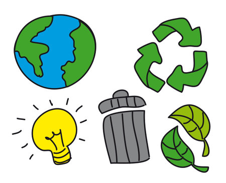 cute recycle signs over white drawing, hand drawing. vectorのイラスト素材