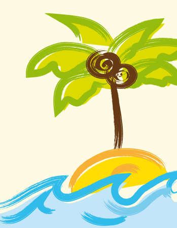 island with palm, hand drawing. vector illustrationのイラスト素材