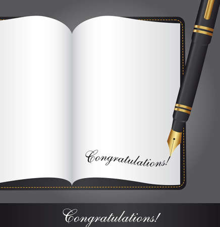 congratulations text over book with pen. vector illustrationのイラスト素材