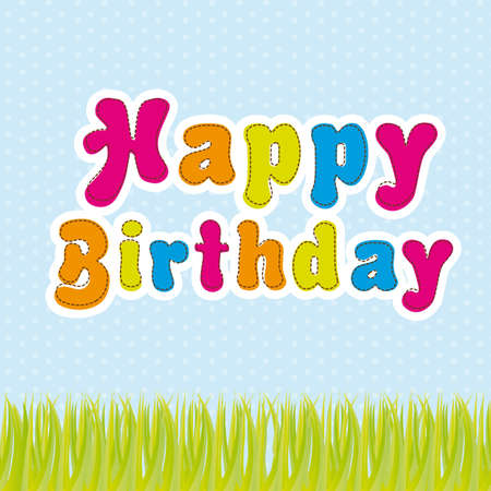 happy birthday with grass over blue background. vectorのイラスト素材