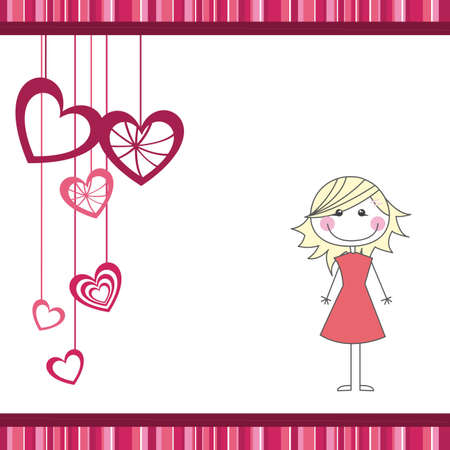 cute girl with hearts over white background. vectorのイラスト素材