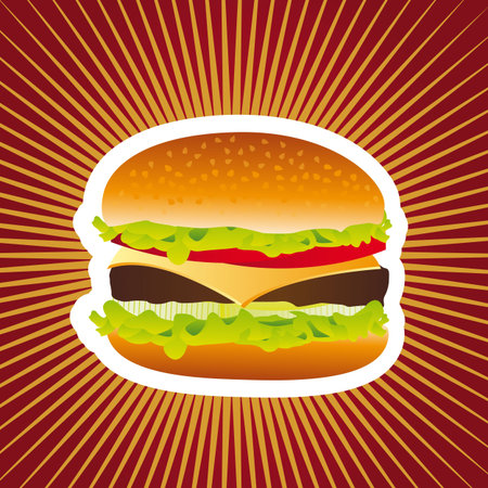 delicious hamburger over red background. vector illustrationのイラスト素材