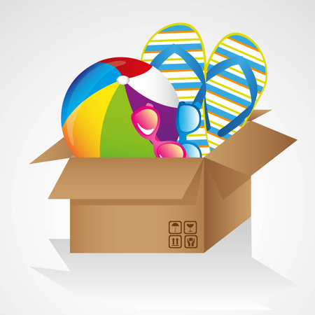 box summer and beach objects isolated on white backgroundのイラスト素材