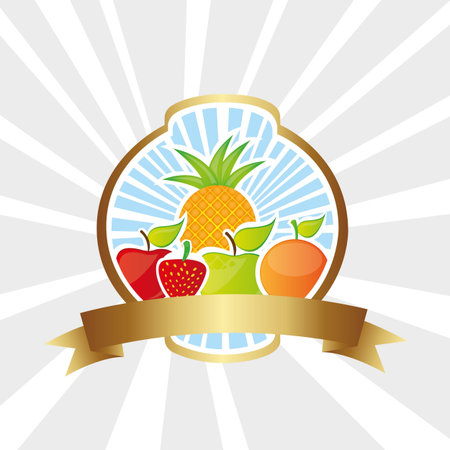 Fruit label on bottom lines, vector illustrationのイラスト素材