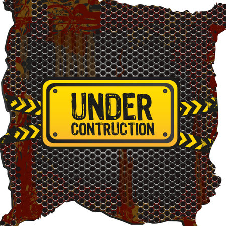 under construction signal  on rusty metal background with grid patternのイラスト素材