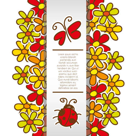 background of flowers and insects cartoon stripe and space for textのイラスト素材