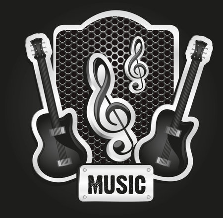 musical metal label with grid pattern, vector illustrationのイラスト素材