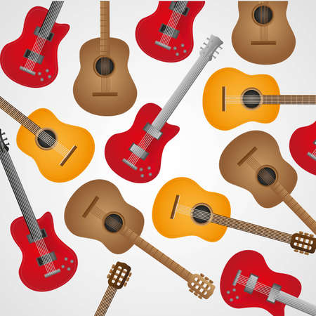 background pattern of acoustic and electric guitars, illustrationのイラスト素材