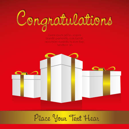 white gift boxes with golden ribbons in perspective on red backgroundのイラスト素材