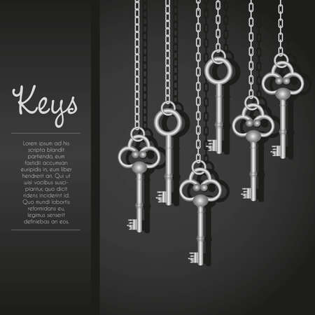 old keys with link chain black background with textのイラスト素材