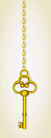 old golden key dangling chain linksのイラスト素材