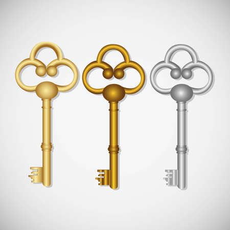 set of old keys, isolated on white backgroundのイラスト素材